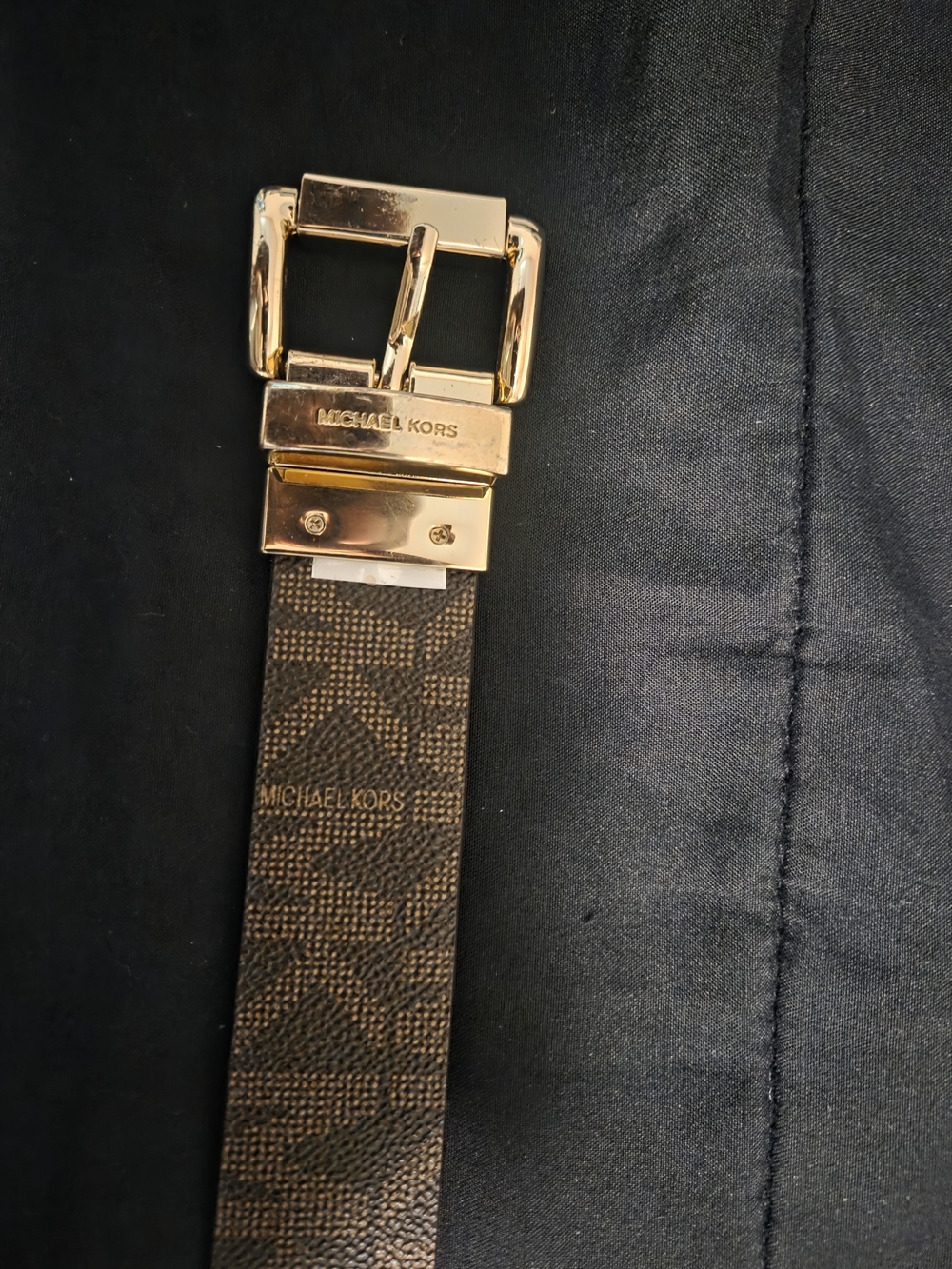 Michael Kors Women's Brown Signature Belt with Gold Reversable Buckle, 2 Tone